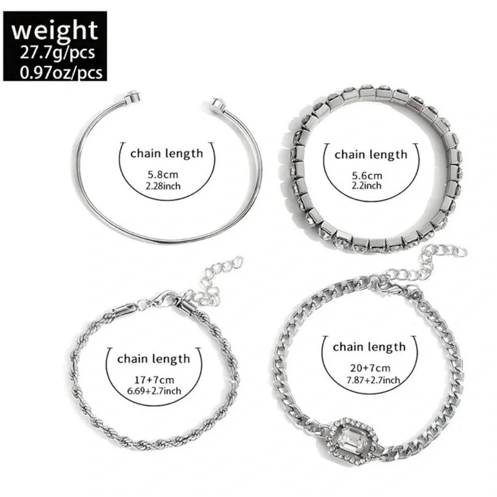 Women’s Silver Rhinestone and Chain Four Piece Bracelet Bundle Set NWT. - Picture 3 of 3
